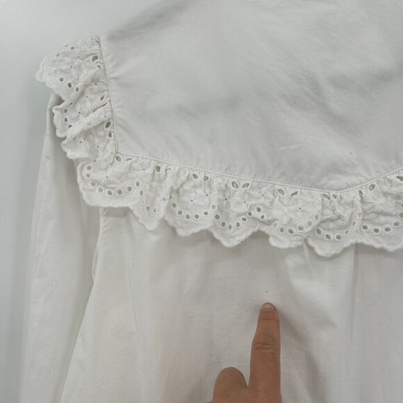 REBECCA TAYLOR La Vie White Ruffle Lace Cottagecore Wide Sleeve Blouse Large - Picture 8 of 8